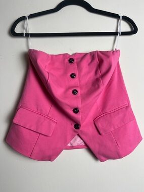 Amazon Pink Strapless Blazer Vest with Button Front
